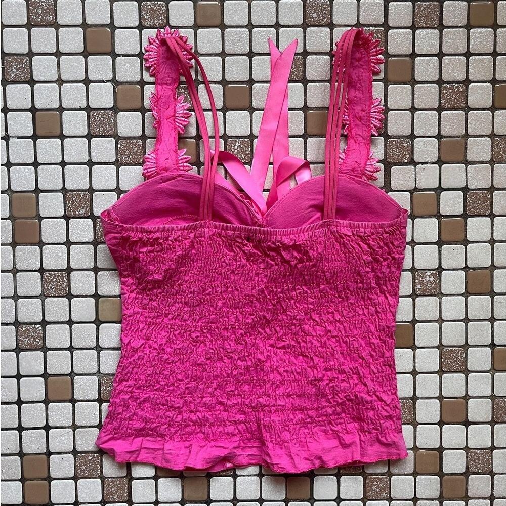 Vintage Y2K Hot Pink Coquette Bustier Top | Daisy Appliqué Cami | M - Picture 6 of 9